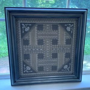 Framed Silver and White Hapsburg Lace Stitchery Picture
